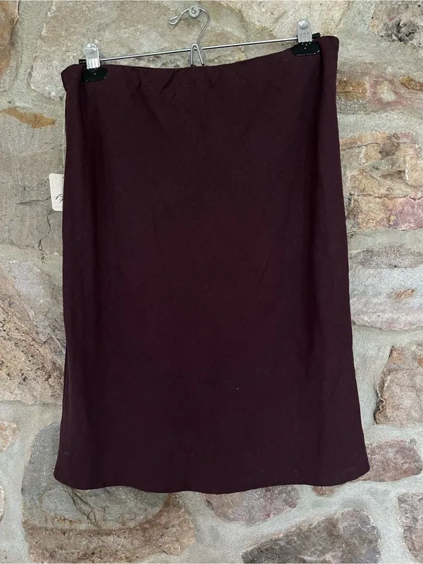 NWT Free People My Little Midi Skirt Dark Burgundy Linen Blend Pull On Sz L - Image 3