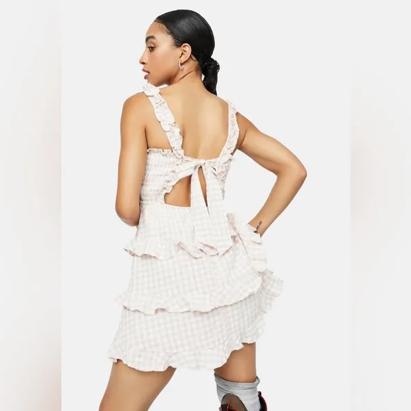 Mable Gingham Smocked Ruffle Tie Back Dress Sz Medium - Image 11