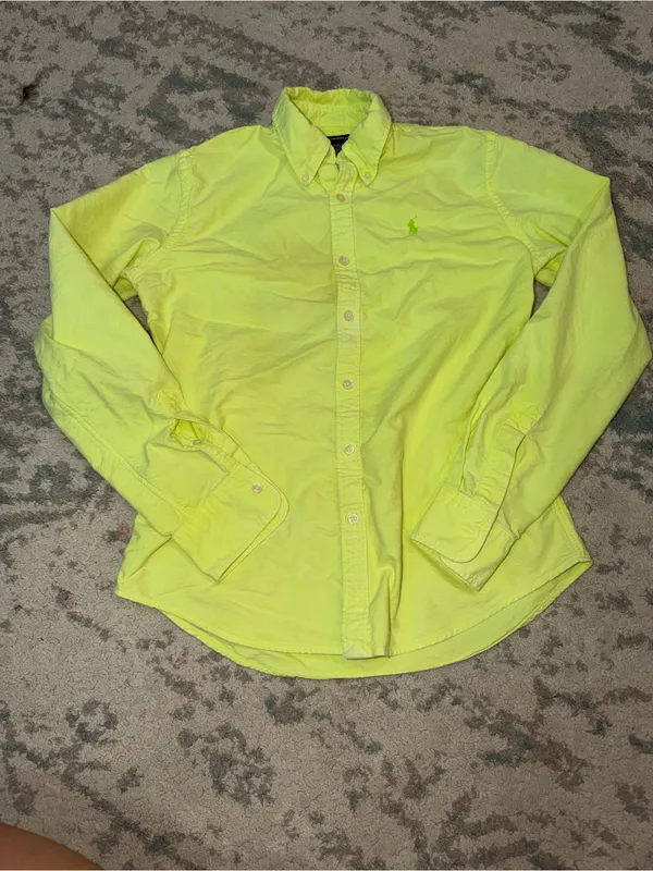 Vintage Ralph Lauren Sport Women's 4 Neon Lime Yellow Button Down Shirt - Image 2
