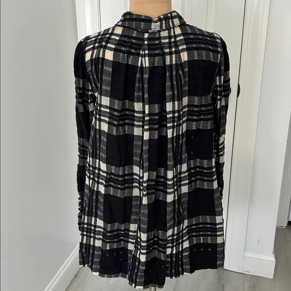 Free People Baby Blue Black Cream Plaid Button Up Tunic - Image 4