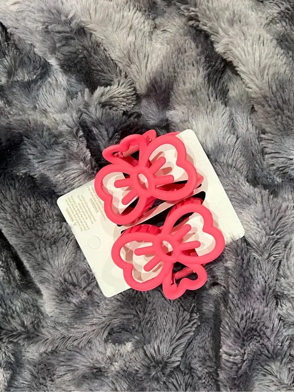 Pink Butterfly HK Hair Claw Clips - Set of 2 - Image 2