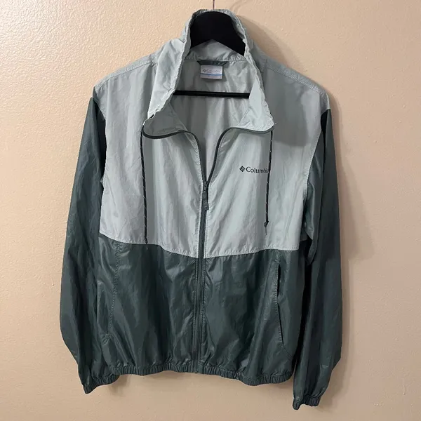 Columbia Morning View Windbreaker Mock Neck Jacket Size M Green Colorblock - Image 2