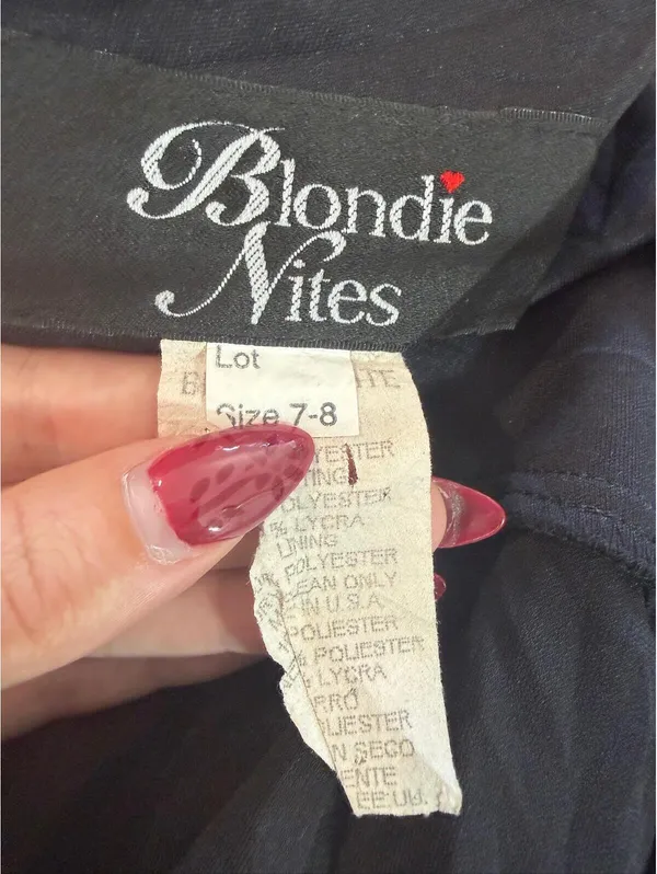 Vintage Blondie Nites Black Rosette Mesh Overlay High Low Evening Gown - Image 7