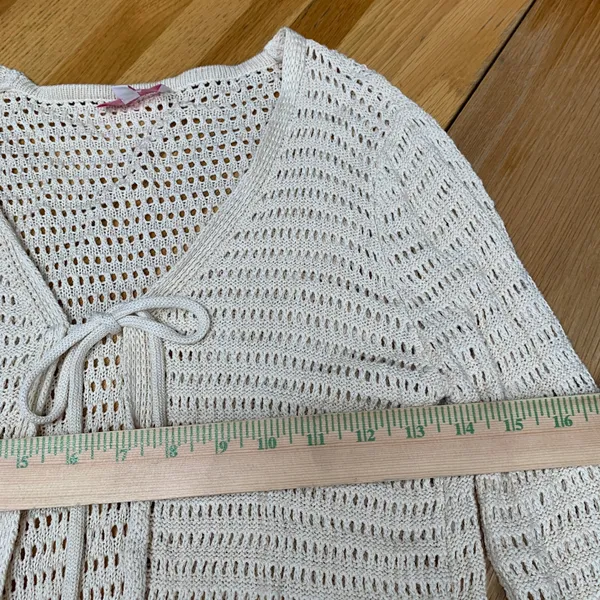 Pink Lily Womens Crochet Knit‎ Duster Cardigan Ivory Cream Tie Front JB-A7126 S - Image 3