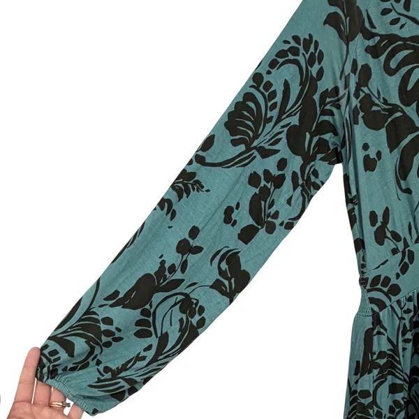 Soft‎ Surroundings Teal Black Floral Maxi Dress XL Long Sleeve Wrap Front - Image 3