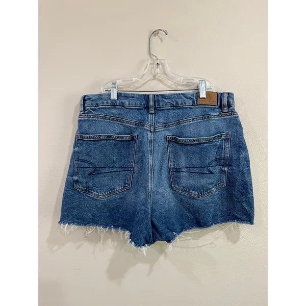 American Eagle High‎ Rise Denim Shorts Frayed Hem Blue Jean Shorts Size 12 - Image 2