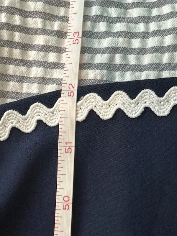 BTFBM Tiered Midi Dress Navy/ White Rick Rack Trim adjustable straps size Small - Image 12