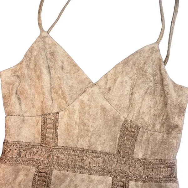 A. Calin Los Angeles Size Small Brown Faux Suede Mini Dress - Image 3