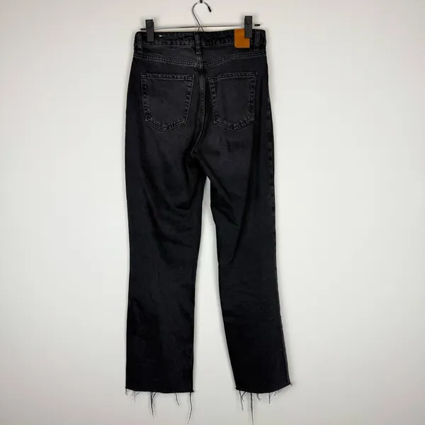 Zara High Rise Straight Leg Raw Hem Jeans Faded Black Size‎ 2 - Image 10