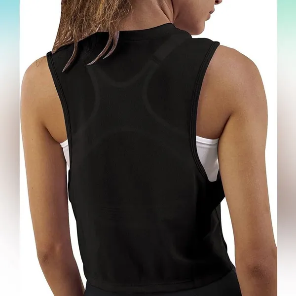 NEW Mippo Womens Workout Crop Tops Cute Sheer Mesh Back Gym Yoga Tank Top S - Image 3