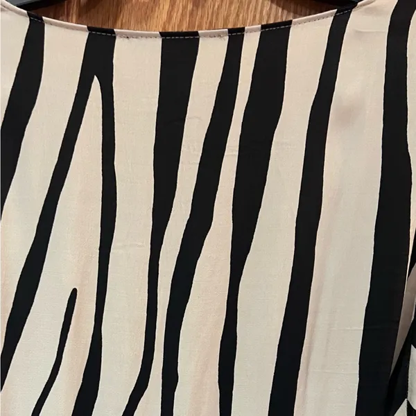 ZARA Zebra Print Satin Wrap Mini Dress w/‎ Tie Ruched Cuffs Black & Ecru Medium - Image 13