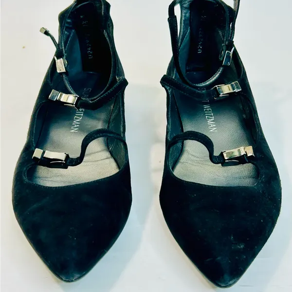 Stuart Weitzman 'Flippy' Three-Strap Mary Jane Flats in Black Suede size 7.5 - Image 8