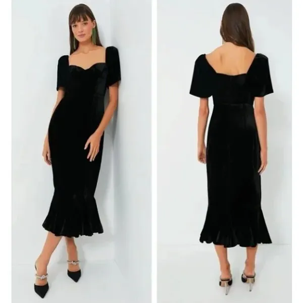 RHODE Sweetheart Velvet Ramona Slim Midi Dress in Jet Black Size 4 New with Tags - Image 4