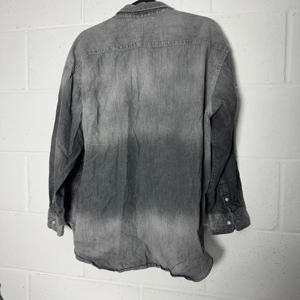 Aerie Womens Grey Ombre Denim Button Down Shirt Oversized Long Sleeve Medium - Image 3