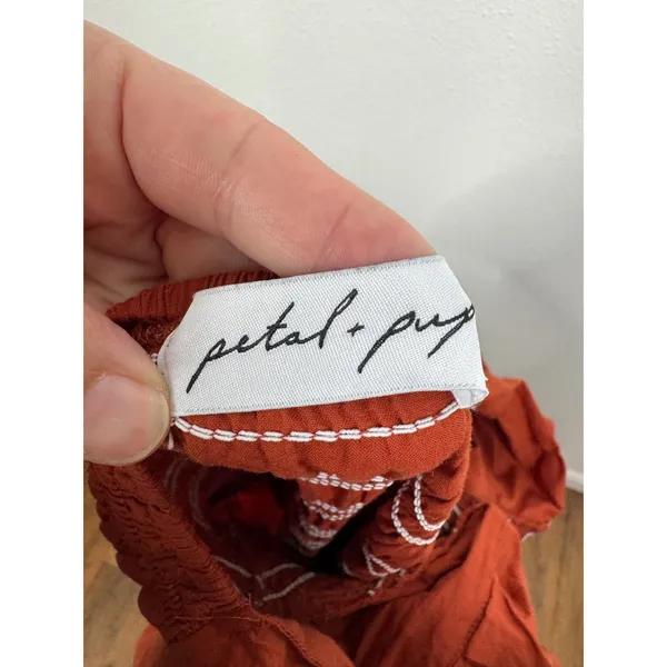 Petal + Pup Rust Orange Smocked Puff Sleeve Cotton Midi Dress Womens‎ Size 4 - Image 4