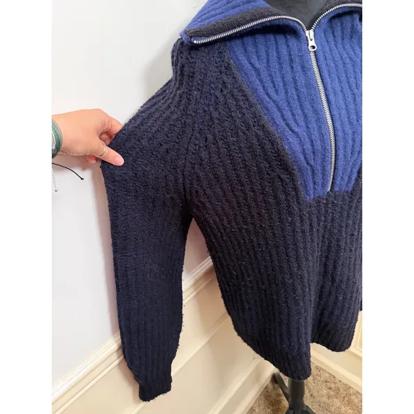 Everlane Luxe Teddy Oversized Half-Zip Bib Sweater Black Ocean Blue Chunky Knit - Image 3