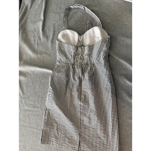 Kim Rogers Halter Dress Petite 6P Seersucker Stripe Navy White 222373KR - Image 9