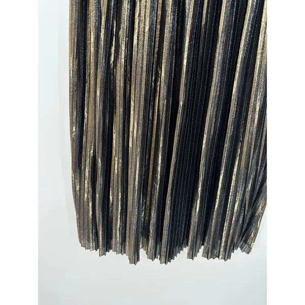 Trouve Metallic Black‎ Gold Shimmer Pleated Maxi Skirt Womens Size XS - Image 4