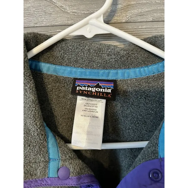 Patagonia Synchilla Snap T Pullover Fleece Jacket Womens Small Grey Purple‎ - Image 5