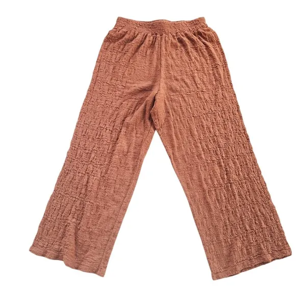 Mango Women's Clay Crinkle Effect High Rise Pull‎ On Wide Leg Pants Size Medium - Image 2
