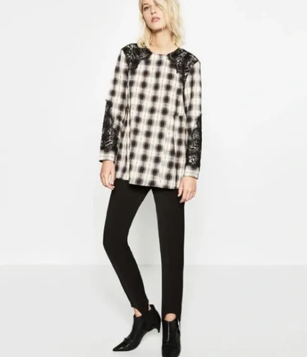 Zara Plaid Lace Ruffled Top - Image 2