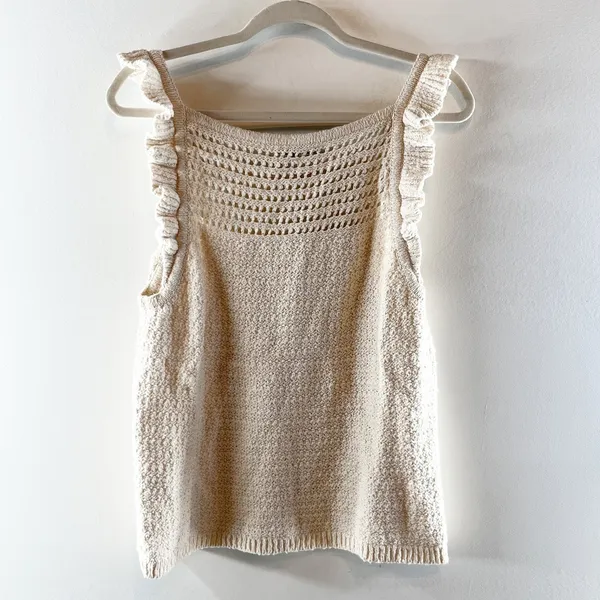 Madewell Sleeeveless Ruffled Strap Crochet Sweater Tank Top Marled Vanilla XL - Image 5