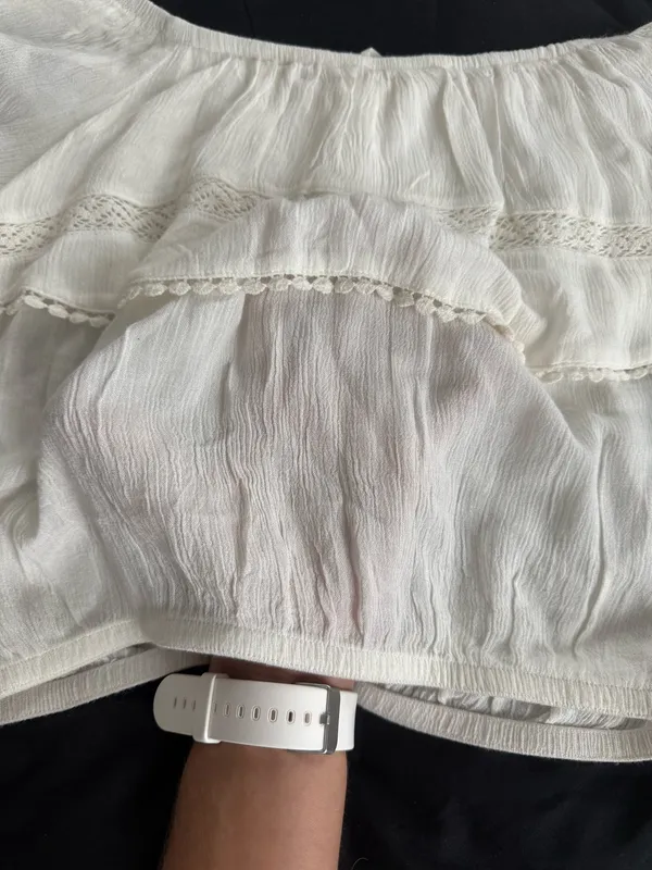 H&M + Coachella Cream Lace PomPom Off The Shoulder Top - Image 10