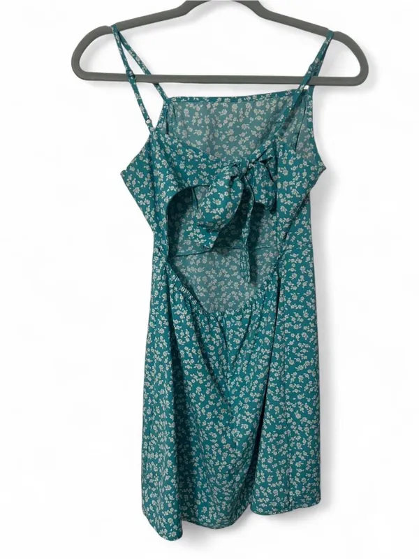 SHEIN Teal Floral Mini Dress Medium Y2K Cottagecore Spaghetti Strap - Image 2