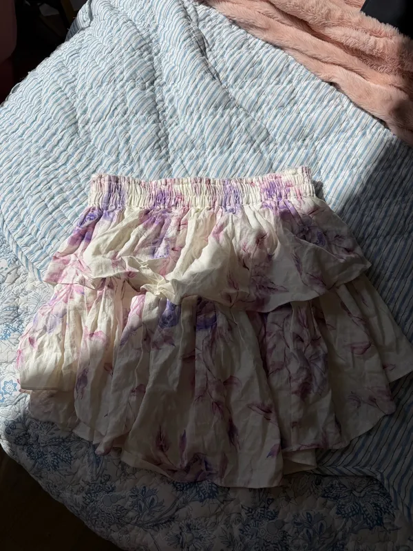 Love Shack Fancy Skirt Mini Ruffle Floral XS - Image 4