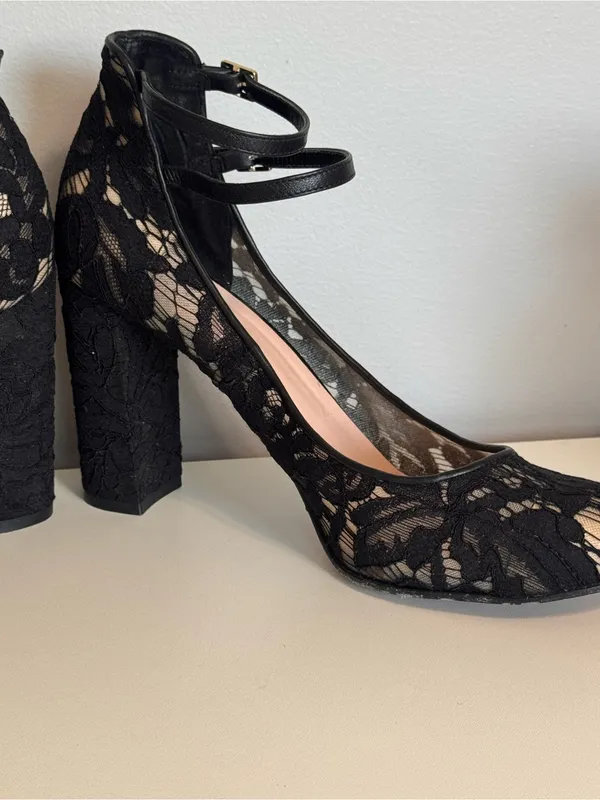 Kate Spade New York Black Lace Ankle Strap Block‎ Heel Pumps 10.5M - Image 13