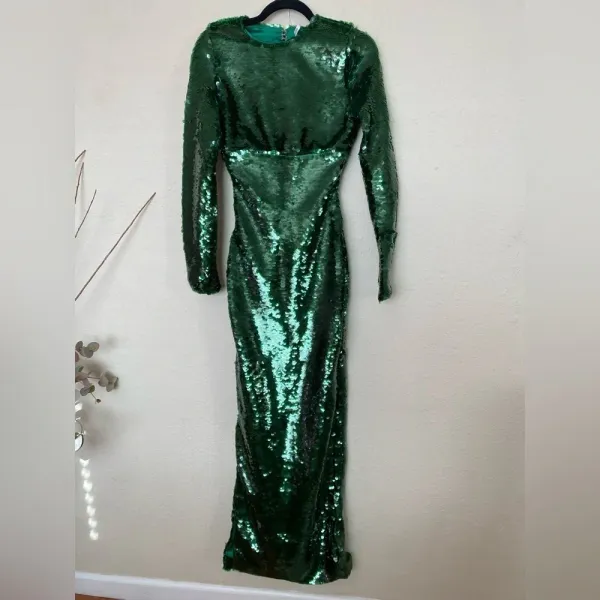 HOUSE‎ OF CB 'Belle' Pine Green Sequin Maxi Dress NWOT size S - Image 6
