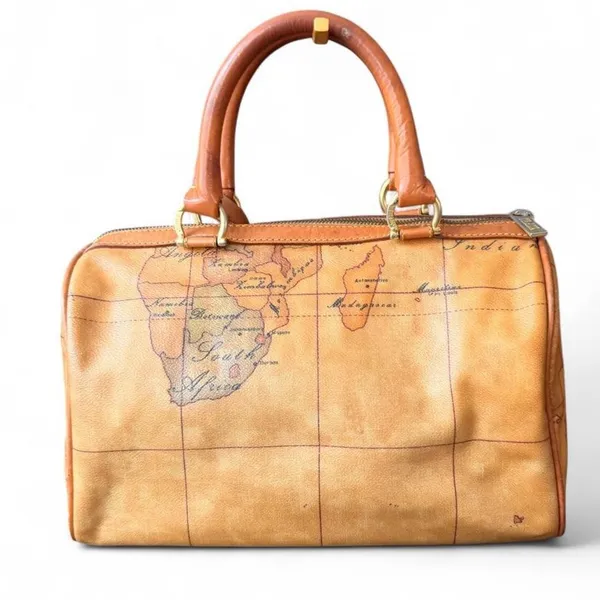 Alviero Martini 1 Classe Geo Classic Boston Bag Map Print Leather Satchel - Image 2