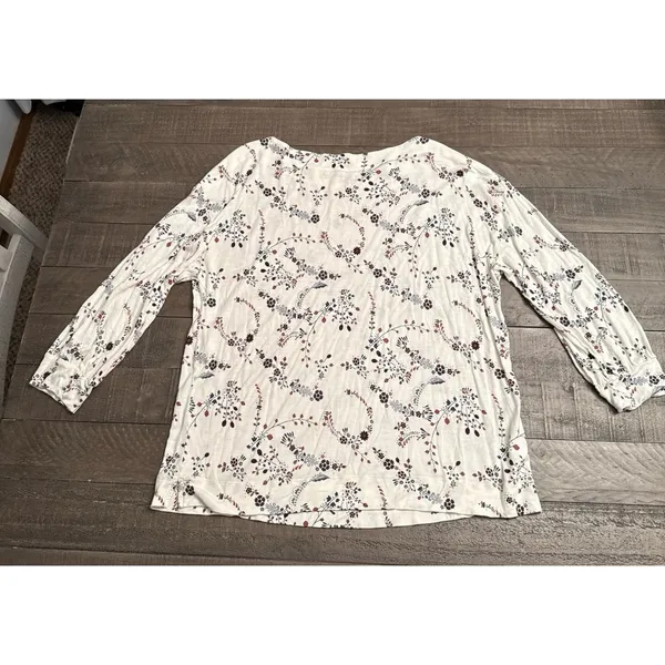 Loft Outlet‎ Women's White brown Blue flowers Quarter Sleeve Rayon Top Size XL - Image 6