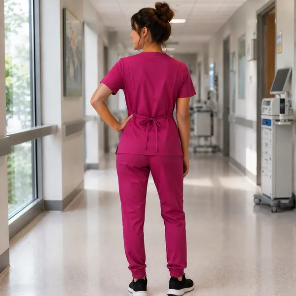 New York Laundry Medics Burgandy Shorts Sleeve Scrub Top, S - Image 4