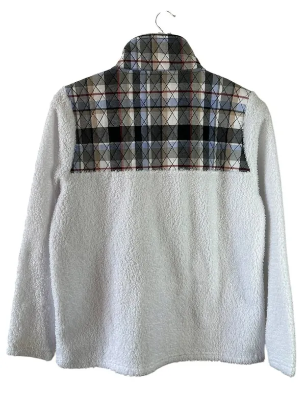 Vera Bradley Teddy Fleece Plaid Quarter Zip Pullover White Size M Casual Top - Image 6