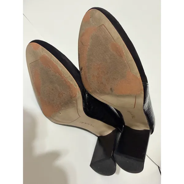Tahari Elvira Size 8M‎ Black Suede Croc Embossed Block Heel Pumps Pointed Toe - Image 13