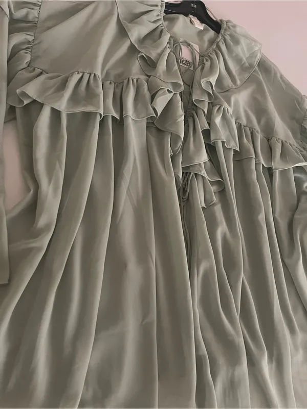 NWT H&M Mint Green Ruffled Boho Chiffon Blouse Top - XL - Image 3