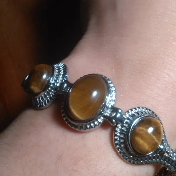 Tiger's Eye Stainless Steel Toggle Clasp Bracelet (Size 6.5 to 8 Inch) - Image 7