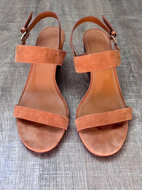 Tory Burch Mini Benton Wedged Sandal Ambra Tan Suede Leather Women’s Size 9 - Image 7