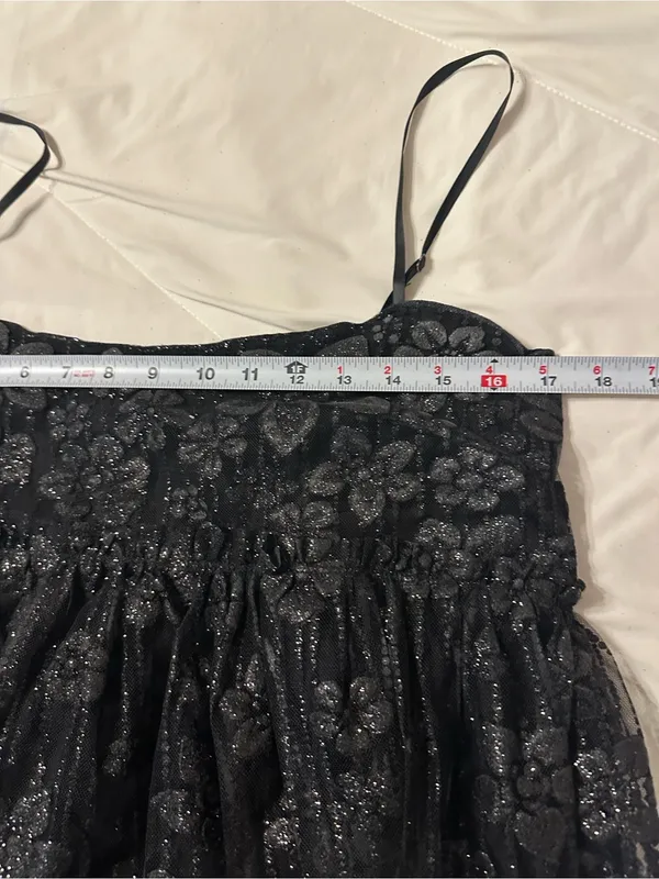 Free People All That Glitters Shimmery Black Lace Mini Dress — Size M - Image 12
