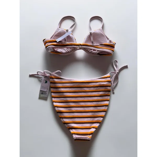 Wild Fable Pink Orange Striped Underwire Bikini Set‎ High Leg Terry Swimsuit M - Image 2