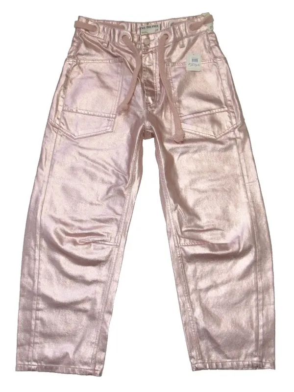 NWT We The Free People Moxie in Bubblegum Pink Metallic Barrel Jeans 27 - Image 5