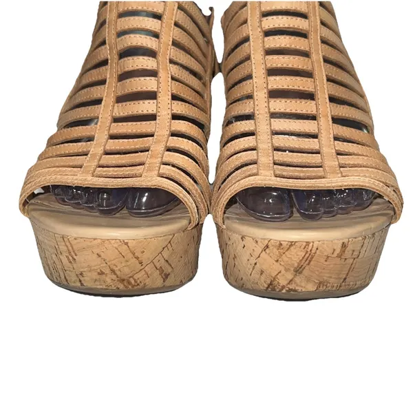 Franco Sarto Sombre Leather Wedge Sandals Cork Heel Platform Slingback Size 7.5‎ - Image 3