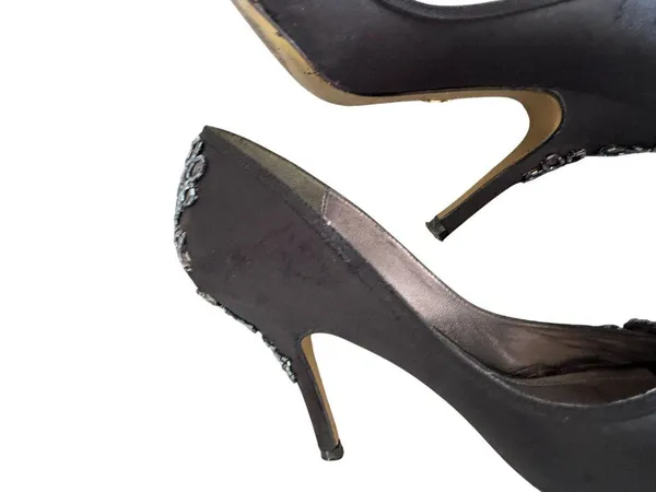 HOUSE OF DEREON Beyonce Black Satin Embroidered Beaded Heels Size 7.5 - Image 10