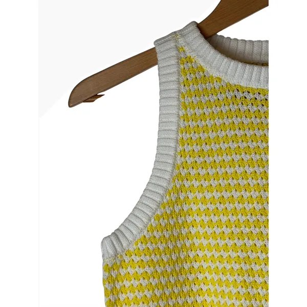 Future Collective Sweater Vest Women Small Yellow Cotton Cropped Preppy Retro - Image 5