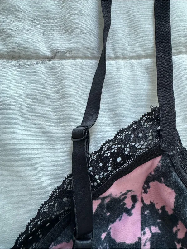 Jenni Intimates Pink & Black Lace trim Bralette, size S boho adjustable strap - Image 9