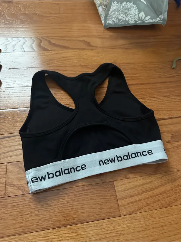 New Balance Black Sports Bra with White Logo Band - Image 2