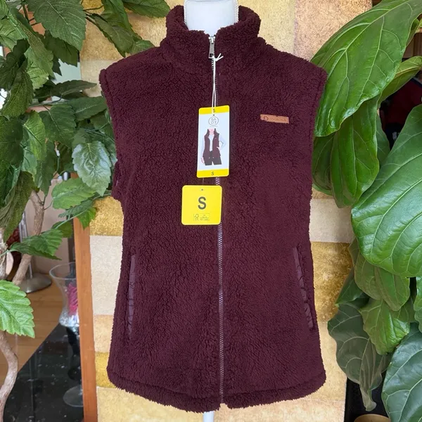 NEW Sage Women’s Maroon/Burgundy Fleece Outdoor Zip-Up Stand Collar Vest, Size S - Image 2