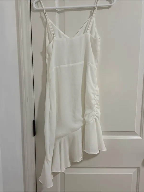 superdown Cream Asymmetrical Ruffle Slip Dress - Image 3