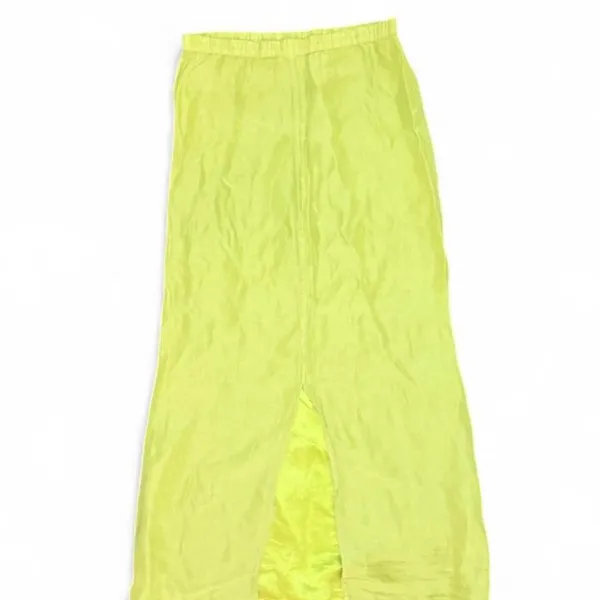 Kleën Silk Linen Maxi Skirt XS Chartreuse Lime Green Elastic Waist Made USA Boho - Image 5